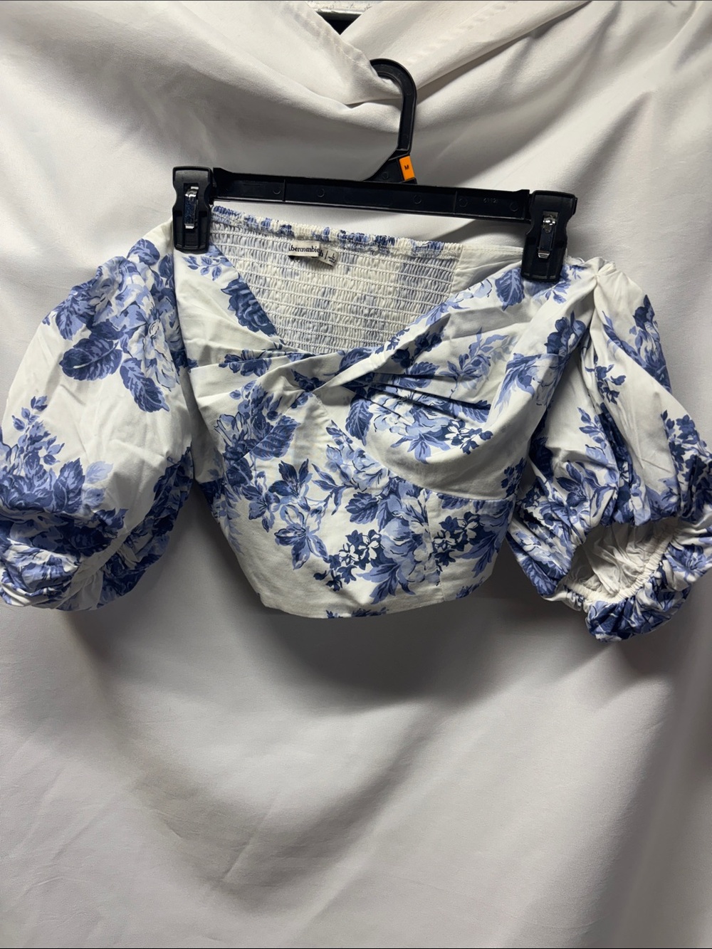 Abercrombie & Fitch White Crop Top with Blue Floral Print